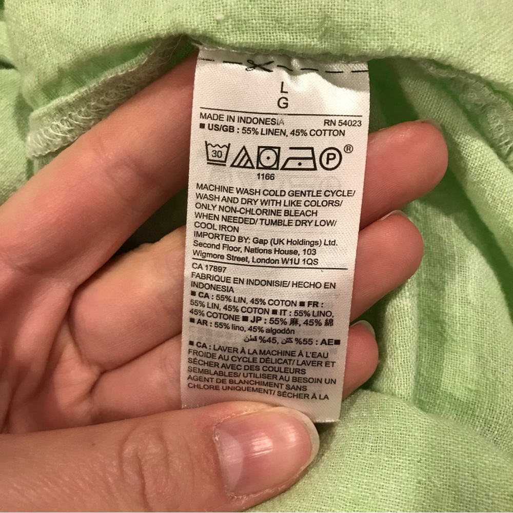 Gap Linen Blend Boyfriend Fit Collared Long Sleeve Roll Tab Popover Top Lime - Picture 6 of 8